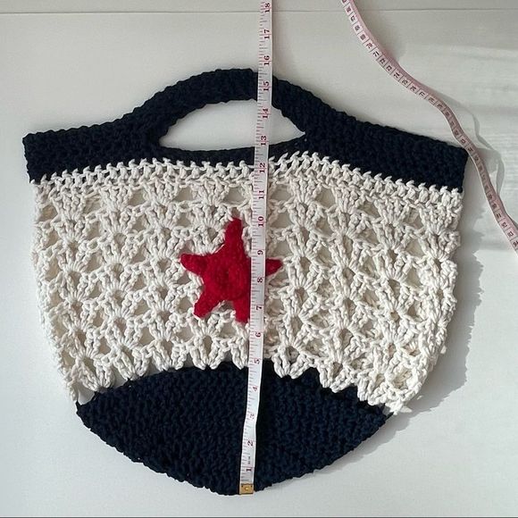 Handmade knit bag nautical bag with starfish crochet bag - Picture 5 of 5